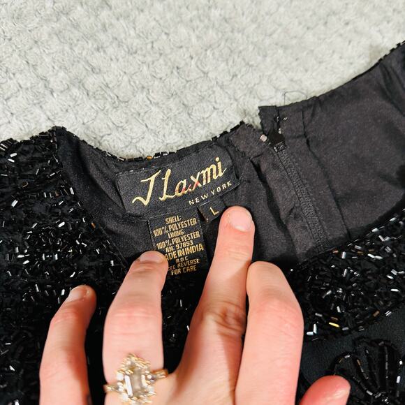 beautiful vintage black beaded sparkly y2k high neck ruffle tank Laxmi NY top - Picture 3 of 5